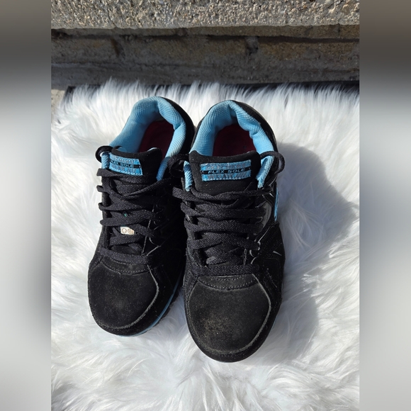 Skechers Work Shoes Women's Flex Sole Size US 7.5 Black & Blue Alloy Toe - Picture 13 of 14
